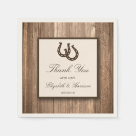 Country Rustic Horseshoe & Brown Wood Wedding Serviette