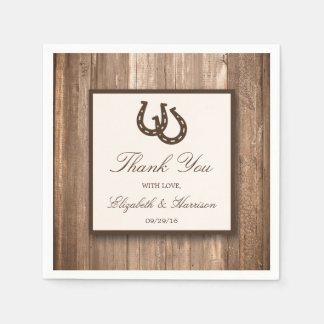 Country Rustic Horseshoe & Brown Wood Wedding Serviette