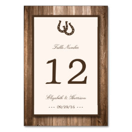 Country Rustic Horseshoe & Brown Wood Wedding Tischnummer