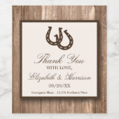 Country Rustic Horseshoe & Brown Wood Wedding Weinetikett (Einzelnes Label)
