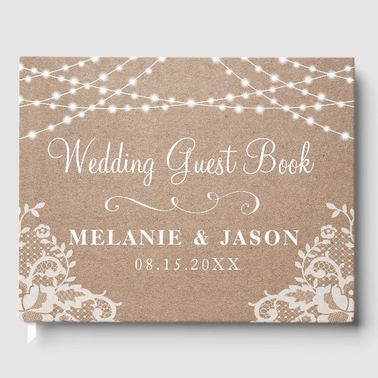 Country Rustic Kraft and Lace Wedding Guest Book Gästebuch (Vorderseite)