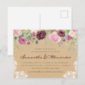 Country Rustic Kraft Lace Floral Couple's Dusche Einladungspostkarte (Vorne/Hinten)