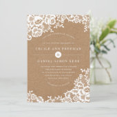 Country Rustic Lace Hochzeit Einladung (Stehend Vorderseite)