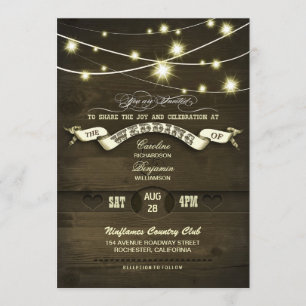 Country rustic Lichter Holz Hochzeit Einladung