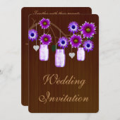 Country Rustic Lila Mason Jar Hochzeit Einladung (Vorne/Hinten)