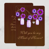 Country Rustic Lila Mason Jar Trauzeugin Card Einladung (Vorne/Hinten)