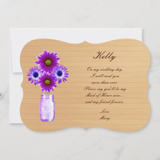 Country Rustic Lila Mason Jar Trauzeugin Card Einladung (Vorderseite)