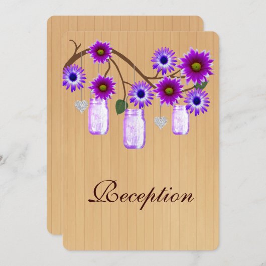 Country Rustic Lila Mason Jars Empfang Card Einladung (Vorne/Hinten)