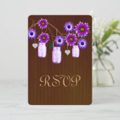 Country Rustic Lila Mason Jars Response Card Einladung (Stehend Vorderseite)