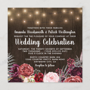 Country Rustic Marsala Peony Hochzeit Einladungen