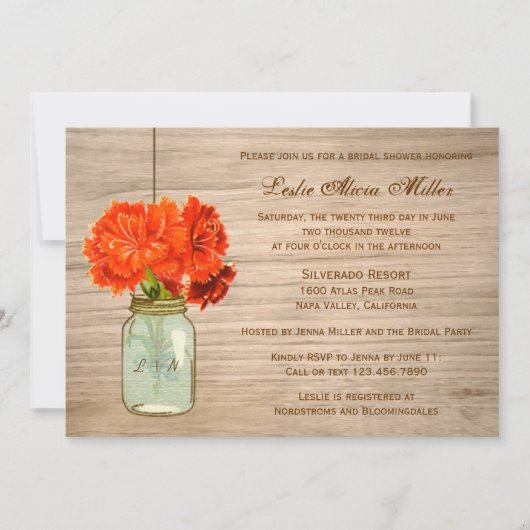 Country Rustic Mason Jar Blume Brautparty Einladung (Vorderseite)