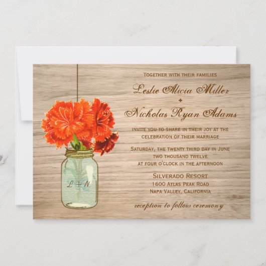Country Rustic Mason Jar Blume Hochzeit Einladung (Vorderseite)
