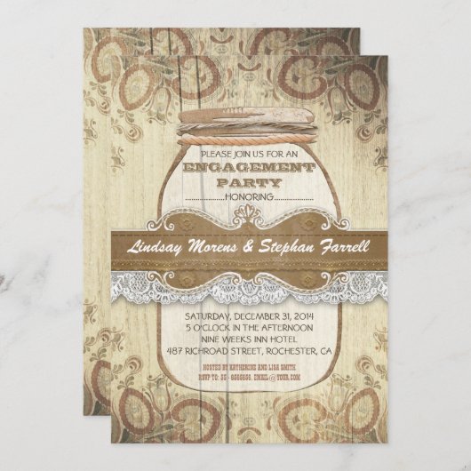 Country rustic Mason Jar Engagement Partei Einladung (Vorne/Hinten)