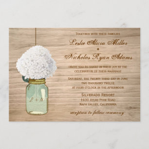 Country Rustic Mason Jar Hydrangea Wedding Einladung