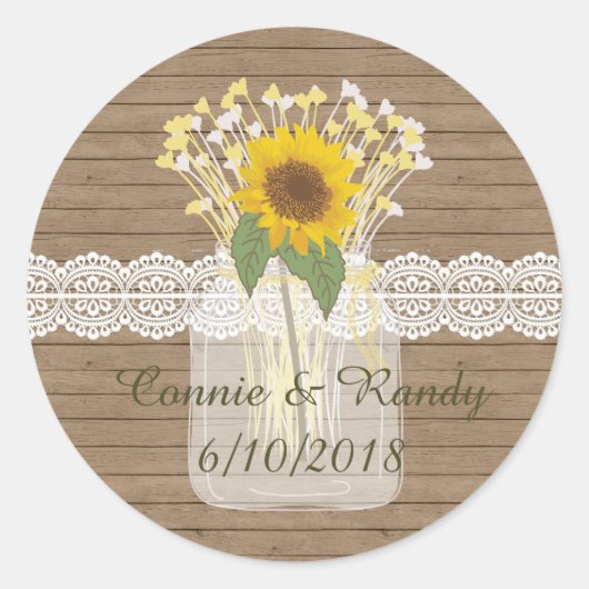 Country Rustic Mason Jar Sonnenblumen Sticker (Vorderseite)