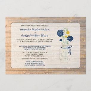 Country Rustic Mason Jar Wedding Einladung (Marine