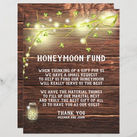Country Rustic Mason String Lights Honeymoon Fund (Vorne/Hinten)