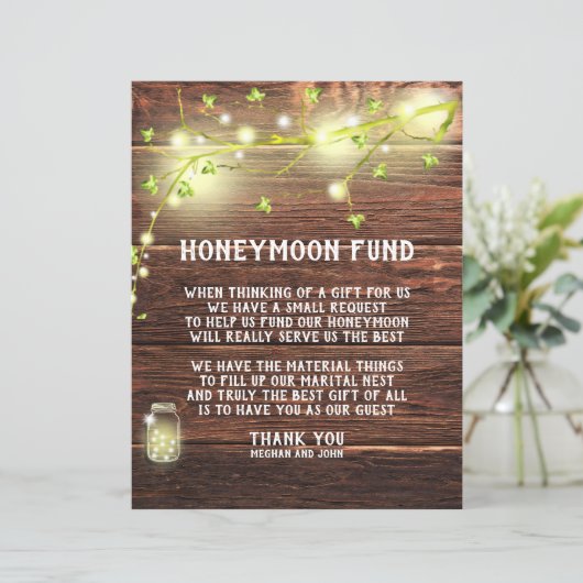 Country Rustic Mason String Lights Honeymoon Fund (Stehend Vorderseite)