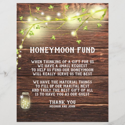 Country Rustic Mason String Lights Honeymoon Fund (Vorderseite)