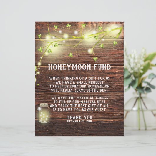 Country Rustic Mason String Lights Honeymoon Fund Briefbogen (Stehend Vorderseite)