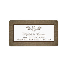 Country Rustic Monogram Branch & Burlap Wedding Adressaufkleber