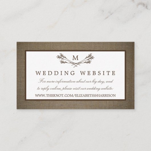 Country Rustic Monogram Branch & Burlap Wedding Begleitkarte (Vorderseite)