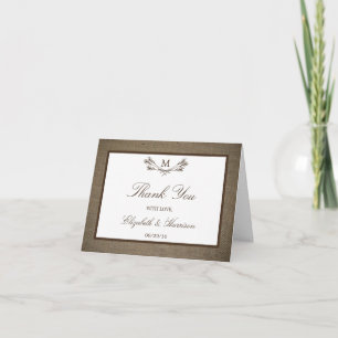 Country Rustic Monogram Branch & Burlap Wedding Dankeskarte