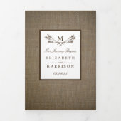 Country Rustic Monogram Branch & Burlap Wedding Dreifach Gefaltete Einladung (Cover)