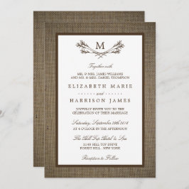 Country Rustic Monogram Branch & Burlap Wedding Einladung