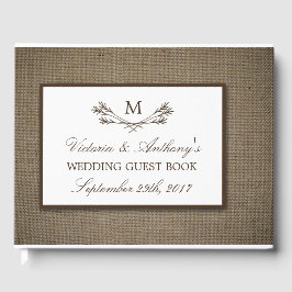 Country Rustic Monogram Branch & Burlap Wedding Gästebuch