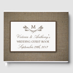 Country Rustic Monogram Branch & Burlap Wedding Gästebuch