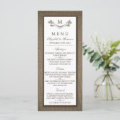 Country Rustic Monogram Branch & Burlap Wedding Menükarte (Stehend Vorderseite)