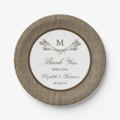 Country Rustic Monogram Branch & Burlap Wedding Pappteller (Vorderseite)