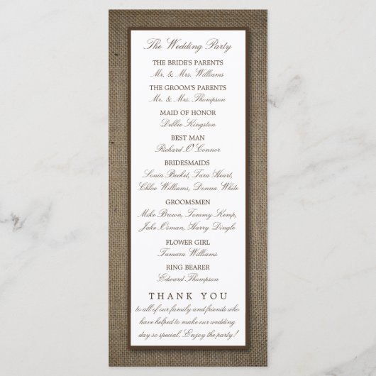 Country Rustic Monogram Branch & Burlap Wedding Programm (Rückseite)