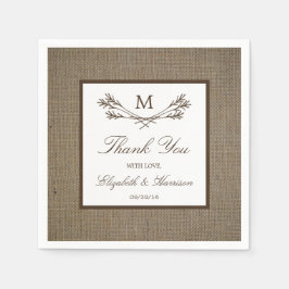 Country Rustic Monogram Branch & Burlap Wedding Serviette