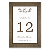 Country Rustic Monogram Branch & Burlap Wedding Tischnummer (Rückseite)