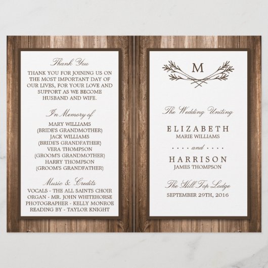 Country Rustic Monogram Branch & Wood Wedding (Vorderseite)