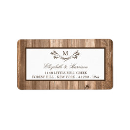 Country Rustic Monogram Branch & Wood Wedding Adressaufkleber
