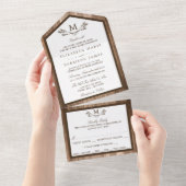 Country Rustic Monogram Branch & Wood Wedding All In One Einladung (Abreißen)