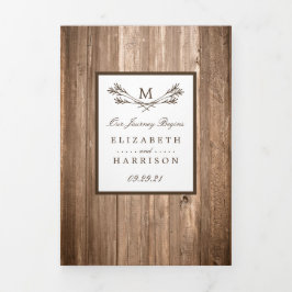 Country Rustic Monogram Branch & Wood Wedding Dreifach Gefaltete Einladung