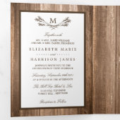 Country Rustic Monogram Branch & Wood Wedding Dreifach Gefaltete Einladung (Innen Erste Seite)
