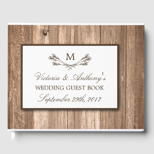 Country Rustic Monogram Branch & Wood Wedding Gästebuch