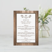Country Rustic Monogram Branch & Wood Wedding Menu Menükarte (Stehend Vorderseite)