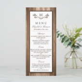 Country Rustic Monogram Branch & Wood Wedding Menu Menükarte (Stehend Vorderseite)