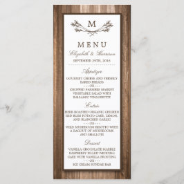 Country Rustic Monogram Branch & Wood Wedding Menu Menükarte