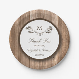 Country Rustic Monogram Branch & Wood Wedding Pappteller