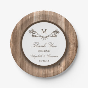 Country Rustic Monogram Branch & Wood Wedding Pappteller