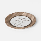 Country Rustic Monogram Branch & Wood Wedding Pappteller (Schrägansicht)