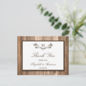 Country Rustic Monogram Branch & Wood Wedding Postkarte (Stehend Vorderseite)