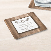 Country Rustic Monogram Branch & Wood Wedding Rechteckiger Pappuntersetzer (angewinkelt)